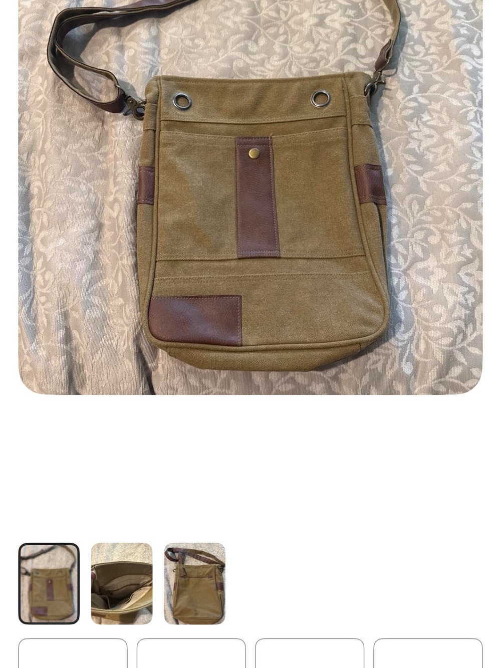 Olive Canvas Messenger Bag with Brown Trim - Casual Crossbody